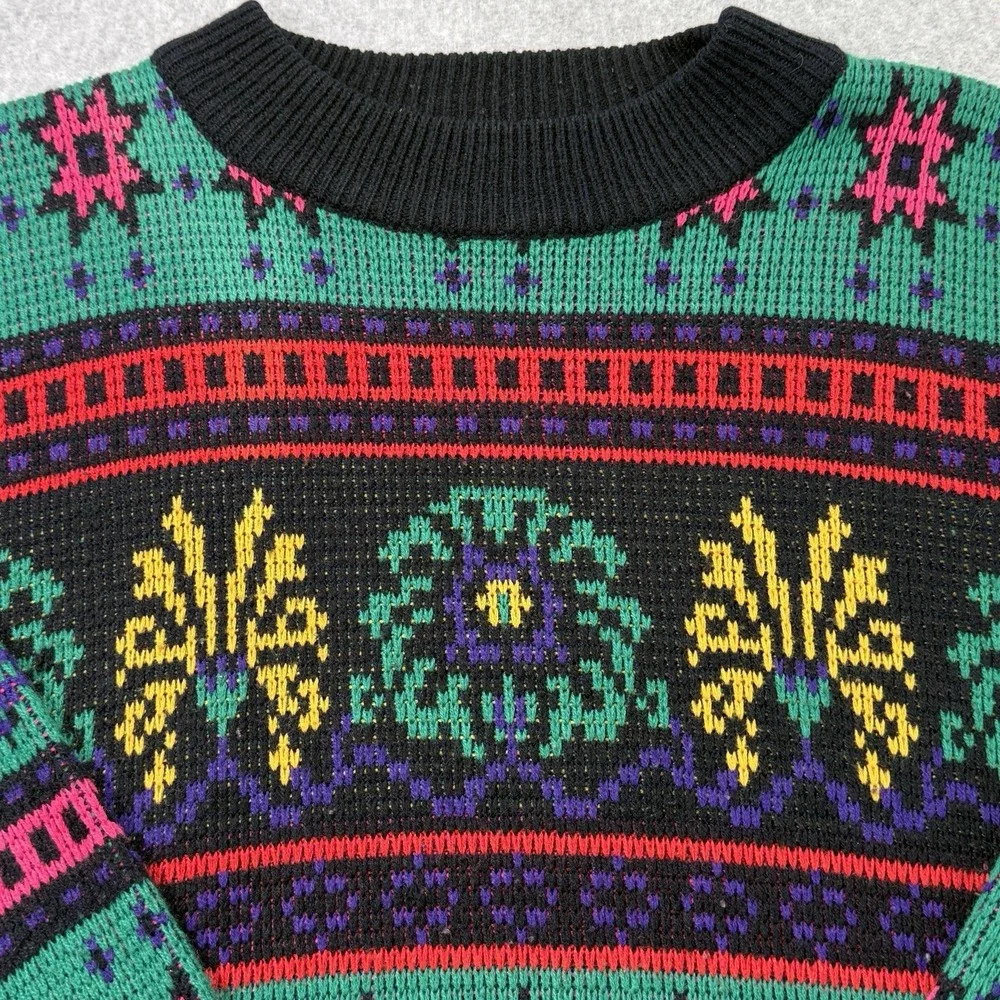 Vintage Jamie Scott Sweater‎ Knit 80s Colorful Geometric Pattern Korea M